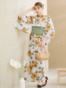 画像5: 【即日発送】水彩向日葵浴衣 【浴衣3点セット 浴衣/帯/下駄】 [YMT] (5)