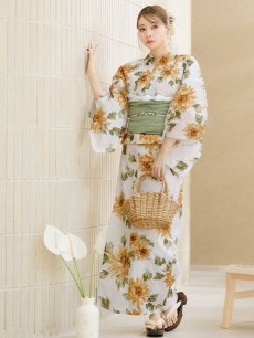 画像6: 【即日発送】水彩向日葵浴衣 【浴衣3点セット 浴衣/帯/下駄】 [YMT] (6)