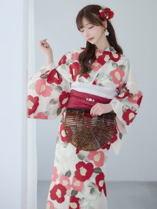 画像10: 【即日発送】古典レトロ椿浴衣 【浴衣3点セット 浴衣/帯/下駄】 [YMT] (10)