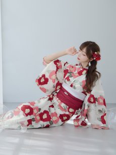 画像11: 【即日発送】古典レトロ椿浴衣 【浴衣3点セット 浴衣/帯/下駄】 [YMT] (11)