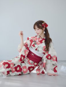 画像12: 【即日発送】古典レトロ椿浴衣 【浴衣3点セット 浴衣/帯/下駄】 [YMT] (12)