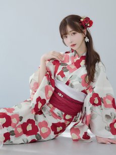 画像13: 【即日発送】古典レトロ椿浴衣 【浴衣3点セット 浴衣/帯/下駄】 [YMT] (13)