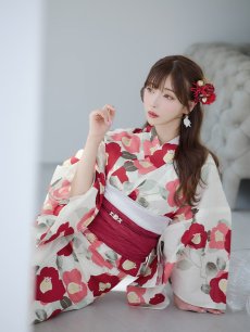 画像14: 【即日発送】古典レトロ椿浴衣 【浴衣3点セット 浴衣/帯/下駄】 [YMT] (14)