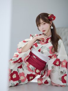 画像15: 【即日発送】古典レトロ椿浴衣 【浴衣3点セット 浴衣/帯/下駄】 [YMT] (15)