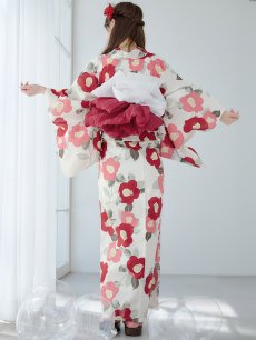 画像16: 【即日発送】古典レトロ椿浴衣 【浴衣3点セット 浴衣/帯/下駄】 [YMT] (16)