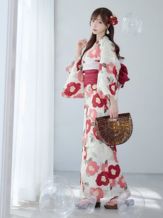 画像3: 【即日発送】古典レトロ椿浴衣 【浴衣3点セット 浴衣/帯/下駄】 [YMT] (3)