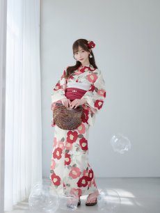 画像5: 【即日発送】古典レトロ椿浴衣 【浴衣3点セット 浴衣/帯/下駄】 [YMT] (5)