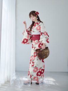 画像6: 【即日発送】古典レトロ椿浴衣 【浴衣3点セット 浴衣/帯/下駄】 [YMT] (6)