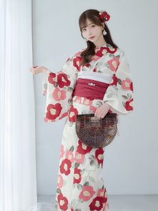 画像8: 【即日発送】古典レトロ椿浴衣 【浴衣3点セット 浴衣/帯/下駄】 [YMT] (8)