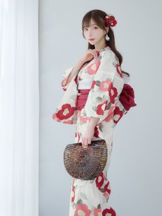 画像9: 【即日発送】古典レトロ椿浴衣 【浴衣3点セット 浴衣/帯/下駄】 [YMT] (9)