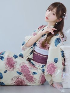 画像1: 【即日発送】はいからピンクの紫陽花浴衣 【浴衣3点セット 浴衣/帯/下駄】 [YMT] (1)