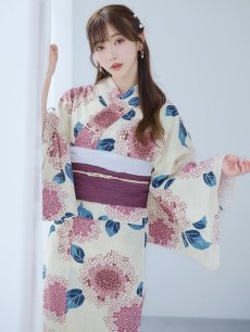 画像2: 【即日発送】はいからピンクの紫陽花浴衣 【浴衣3点セット 浴衣/帯/下駄】 [YMT] (2)