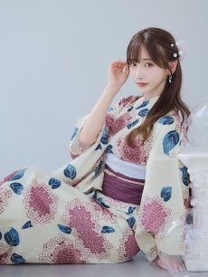 画像7: 【即日発送】はいからピンクの紫陽花浴衣 【浴衣3点セット 浴衣/帯/下駄】 [YMT] (7)