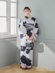 画像10: 【即日発送】モノトーンダリア柄浴衣 【浴衣3点セット 浴衣/帯/下駄】 [YMT] (10)