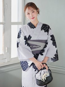 画像11: 【即日発送】モノトーンダリア柄浴衣 【浴衣3点セット 浴衣/帯/下駄】 [YMT] (11)