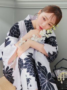 画像14: 【即日発送】モノトーンダリア柄浴衣 【浴衣3点セット 浴衣/帯/下駄】 [YMT] (14)