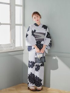 画像15: 【即日発送】モノトーンダリア柄浴衣 【浴衣3点セット 浴衣/帯/下駄】 [YMT] (15)