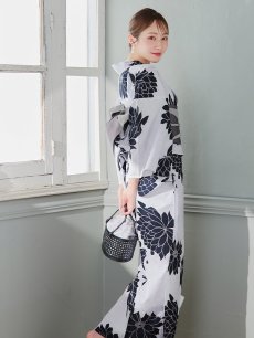 画像3: 【即日発送】モノトーンダリア柄浴衣 【浴衣3点セット 浴衣/帯/下駄】 [YMT] (3)