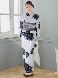 画像4: 【即日発送】モノトーンダリア柄浴衣 【浴衣3点セット 浴衣/帯/下駄】 [YMT] (4)