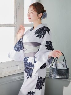 画像5: 【即日発送】モノトーンダリア柄浴衣 【浴衣3点セット 浴衣/帯/下駄】 [YMT] (5)