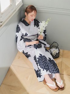 画像6: 【即日発送】モノトーンダリア柄浴衣 【浴衣3点セット 浴衣/帯/下駄】 [YMT] (6)