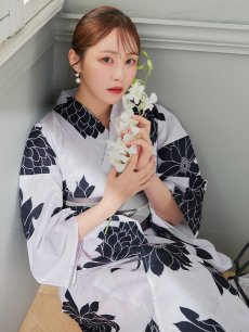 画像7: 【即日発送】モノトーンダリア柄浴衣 【浴衣3点セット 浴衣/帯/下駄】 [YMT] (7)