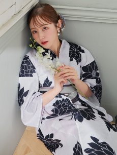 画像8: 【即日発送】モノトーンダリア柄浴衣 【浴衣3点セット 浴衣/帯/下駄】 [YMT] (8)
