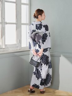 画像9: 【即日発送】モノトーンダリア柄浴衣 【浴衣3点セット 浴衣/帯/下駄】 [YMT] (9)