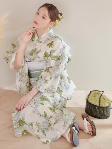 画像1: 【即日発送】ウォームミント浴衣 【浴衣3点セット 浴衣/帯/下駄】 [YMT] (1)