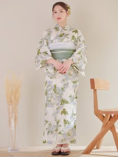 画像4: 【即日発送】ウォームミント浴衣 【浴衣3点セット 浴衣/帯/下駄】 [YMT] (4)