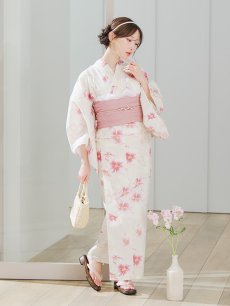 画像11: 【即日発送】淡色桜花柄浴衣【浴衣３点セット 浴衣/帯/下駄】[YMT] (11)