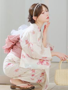 画像15: 【即日発送】淡色桜花柄浴衣【浴衣３点セット 浴衣/帯/下駄】[YMT] (15)