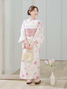 画像16: 【即日発送】淡色桜花柄浴衣【浴衣３点セット 浴衣/帯/下駄】[YMT] (16)