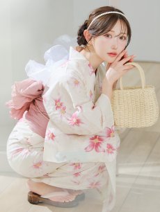 画像17: 【即日発送】淡色桜花柄浴衣【浴衣３点セット 浴衣/帯/下駄】[YMT] (17)