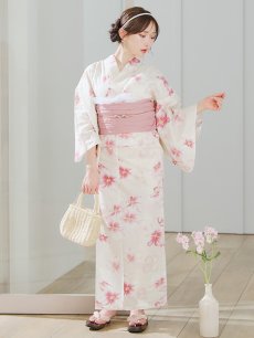 画像4: 【即日発送】淡色桜花柄浴衣【浴衣３点セット 浴衣/帯/下駄】[YMT] (4)