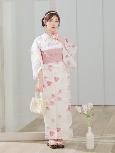 画像6: 【即日発送】淡色桜花柄浴衣【浴衣３点セット 浴衣/帯/下駄】[YMT] (6)