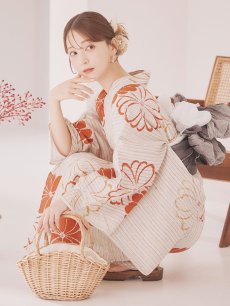 画像10: 【即日発送】ストライプ花柄浴衣 【浴衣3点セット 浴衣/帯/下駄】 [YMT] (10)