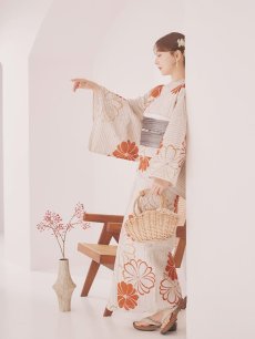 画像11: 【即日発送】ストライプ花柄浴衣 【浴衣3点セット 浴衣/帯/下駄】 [YMT] (11)