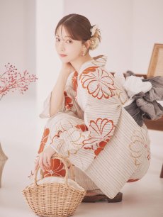 画像13: 【即日発送】ストライプ花柄浴衣 【浴衣3点セット 浴衣/帯/下駄】 [YMT] (13)