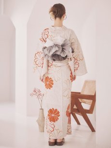 画像15: 【即日発送】ストライプ花柄浴衣 【浴衣3点セット 浴衣/帯/下駄】 [YMT] (15)