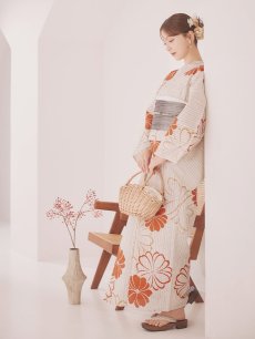 画像5: 【即日発送】ストライプ花柄浴衣 【浴衣3点セット 浴衣/帯/下駄】 [YMT] (5)