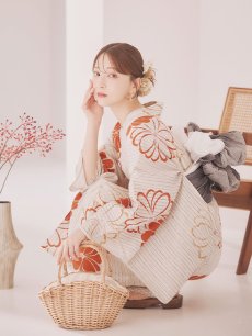 画像6: 【即日発送】ストライプ花柄浴衣 【浴衣3点セット 浴衣/帯/下駄】 [YMT] (6)