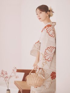画像8: 【即日発送】ストライプ花柄浴衣 【浴衣3点セット 浴衣/帯/下駄】 [YMT] (8)