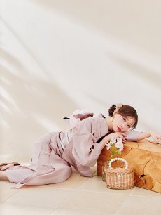 画像2: 【即日発送】【浴衣】ピンク無地浴衣 【浴衣３点セット 浴衣/帯/下駄】 [YMT] (2)