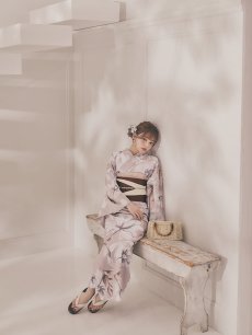 画像10: 【即日発送】【浴衣】ホワイトフラワーブラウン浴衣 【浴衣３点セット 浴衣/帯/下駄】 [FB02] (10)