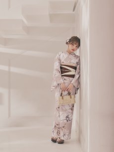 画像12: 【即日発送】【浴衣】ホワイトフラワーブラウン浴衣 【浴衣３点セット 浴衣/帯/下駄】 [FB02] (12)