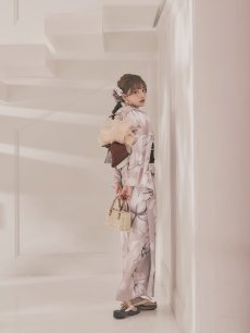 画像7: 【即日発送】【浴衣】ホワイトフラワーブラウン浴衣 【浴衣３点セット 浴衣/帯/下駄】 [FB02] (7)