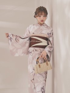 画像8: 【即日発送】【浴衣】ホワイトフラワーブラウン浴衣 【浴衣３点セット 浴衣/帯/下駄】 [FB02] (8)