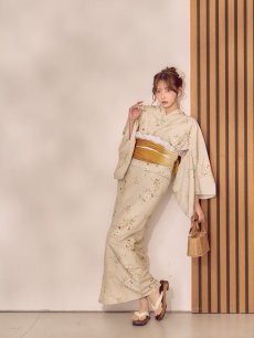画像9: 【即日発送】パステルイエロー地×小花柄浴衣【浴衣３点セット 浴衣/帯/下駄】[OF04] (9)
