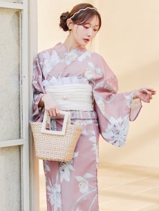 画像1: 【浴衣セール！】【即日発送】【浴衣】 大人スウィート/ピンク地フラワー浴衣 【浴衣３点セット 浴衣/帯/下駄】 [YMT] (1)